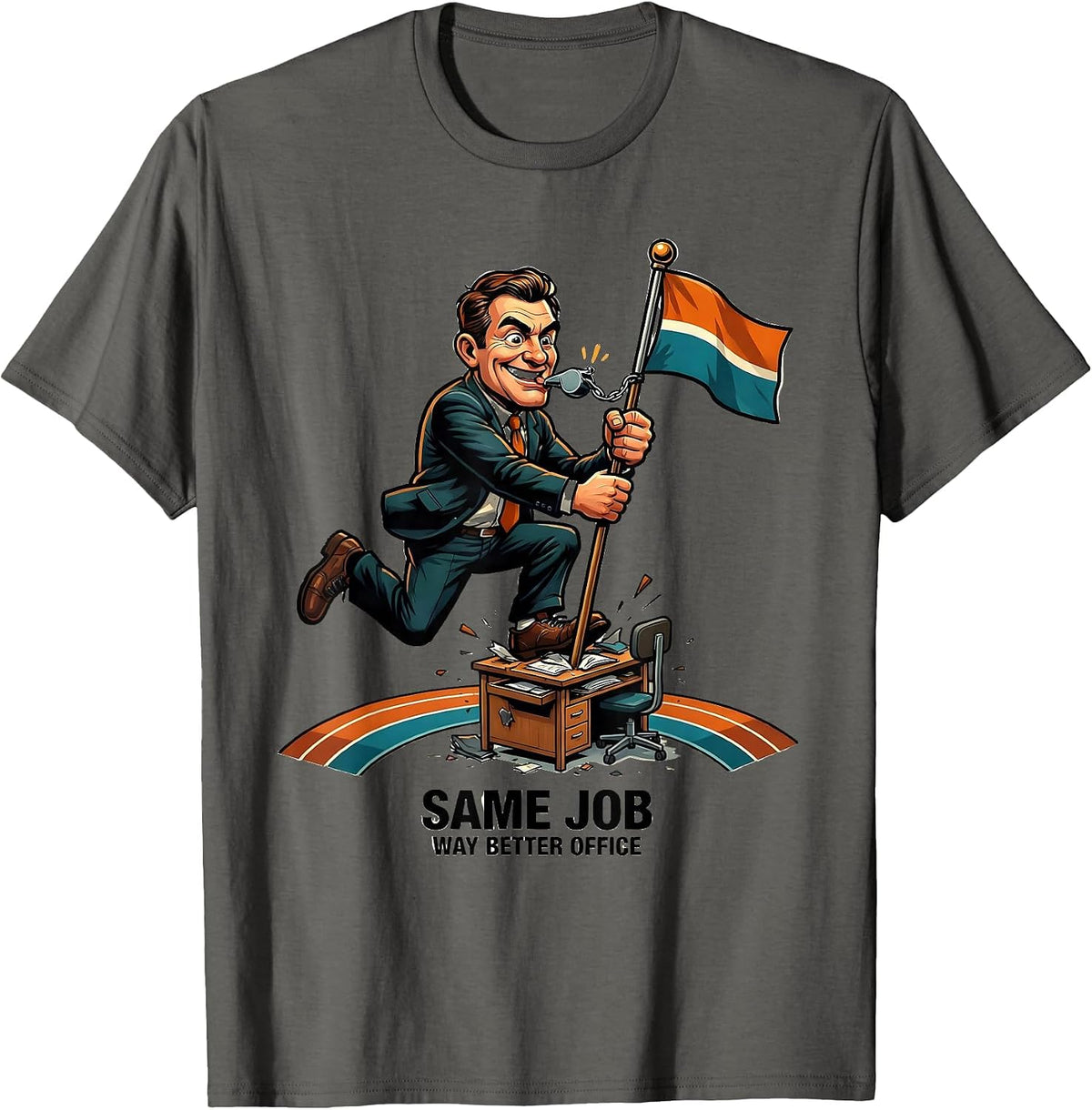 Men's Same Job, Way Better Office Funny PE Teacher Gym Coach Back T-Shirt - Asphalt Grey