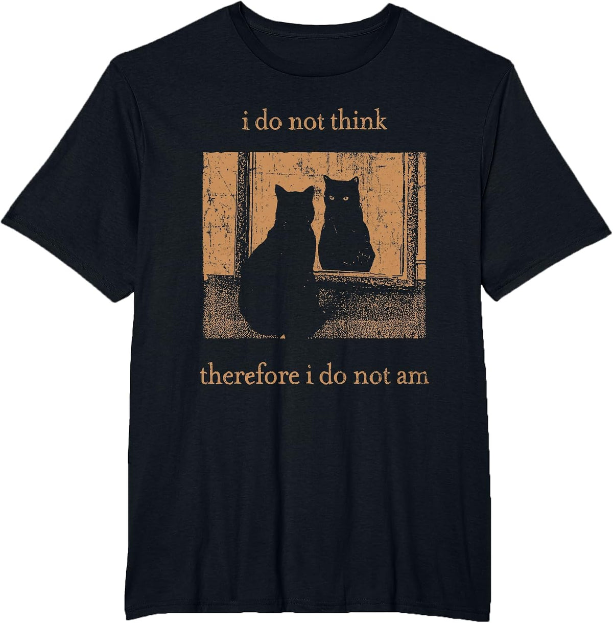 I Do Not Think Therefore I Do Not Am Retro Goth Funny Cat T-Shirt - Black