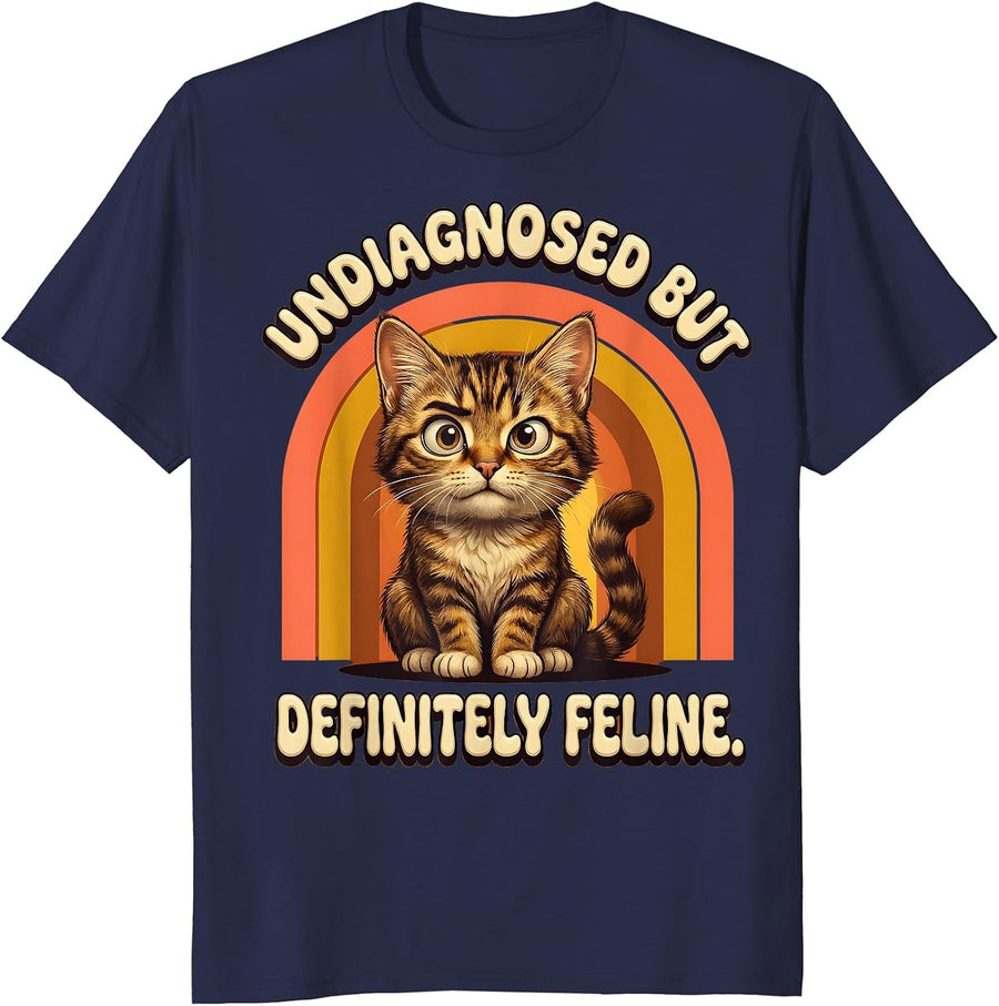 Undiagnosed But Definitely Feline Retro Design T-Shirt - Navy Blue