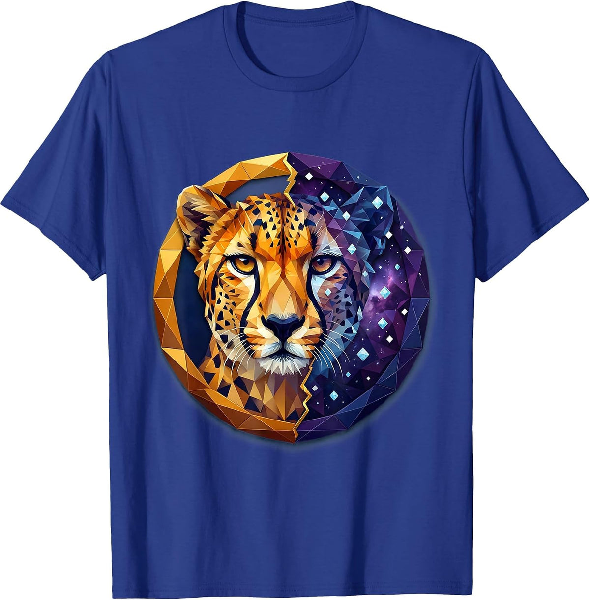 Half Cheetah Half Galaxy Cosmic Portrait T-Shirt - Royal Blue