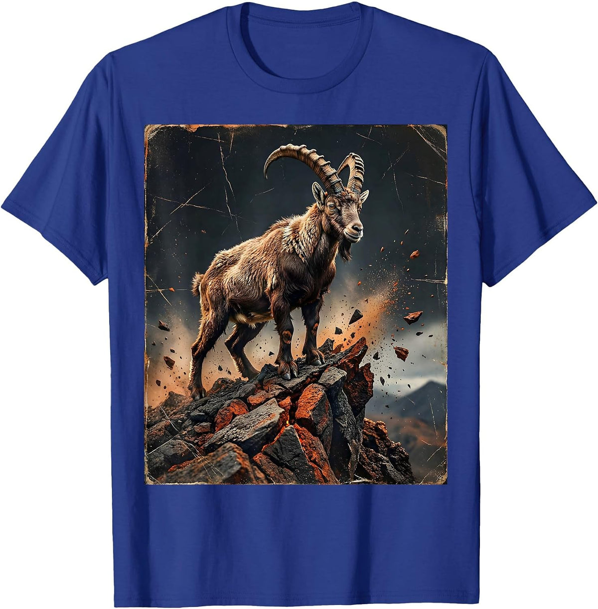 Hawaiian Mountain Goat Volcanic Ridge Graphic T-Shirt - Royal Blue