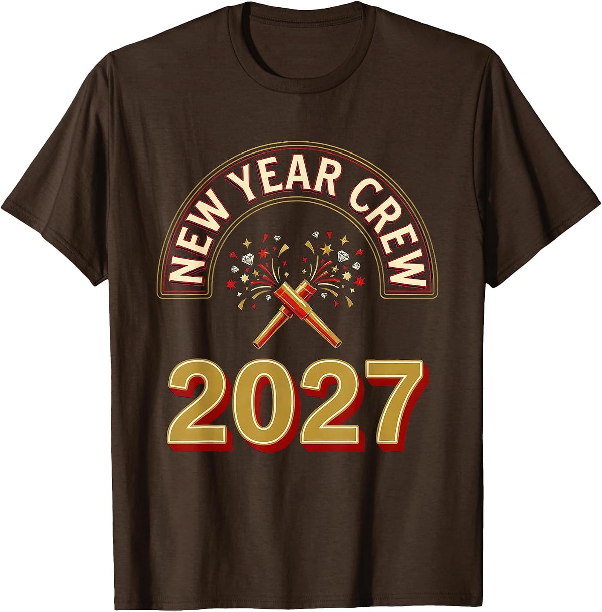 Men's New Year Crew 2027 Festive Party Family Matching Celebration T-Shirt - Brown