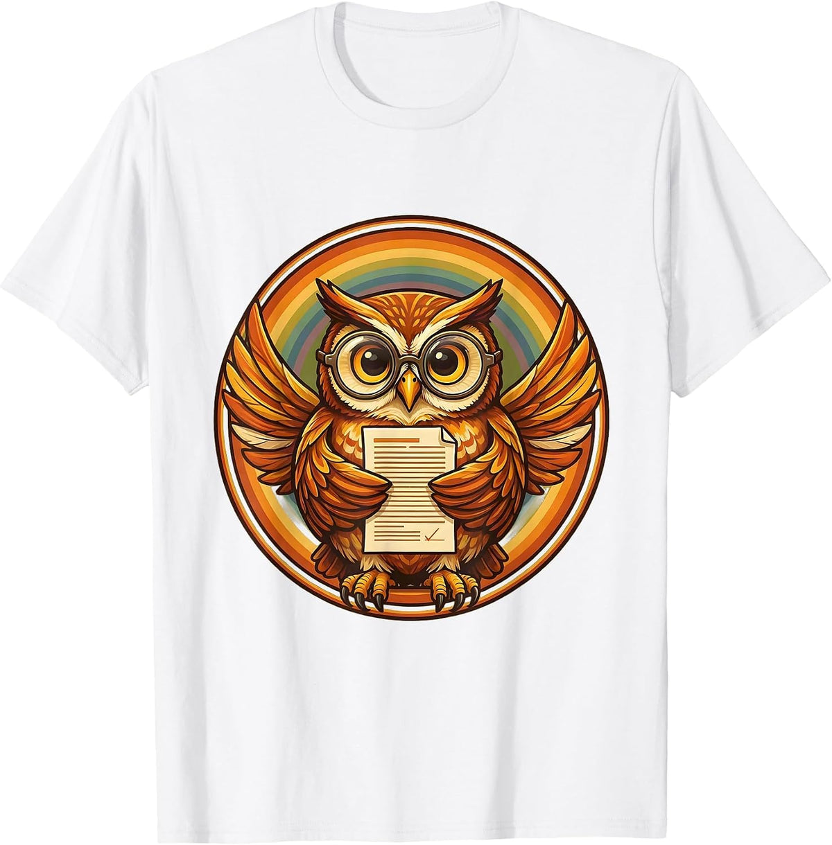 Men's 2nd Grade Teacher Owl with Glasses Report Card T-Shirt - White