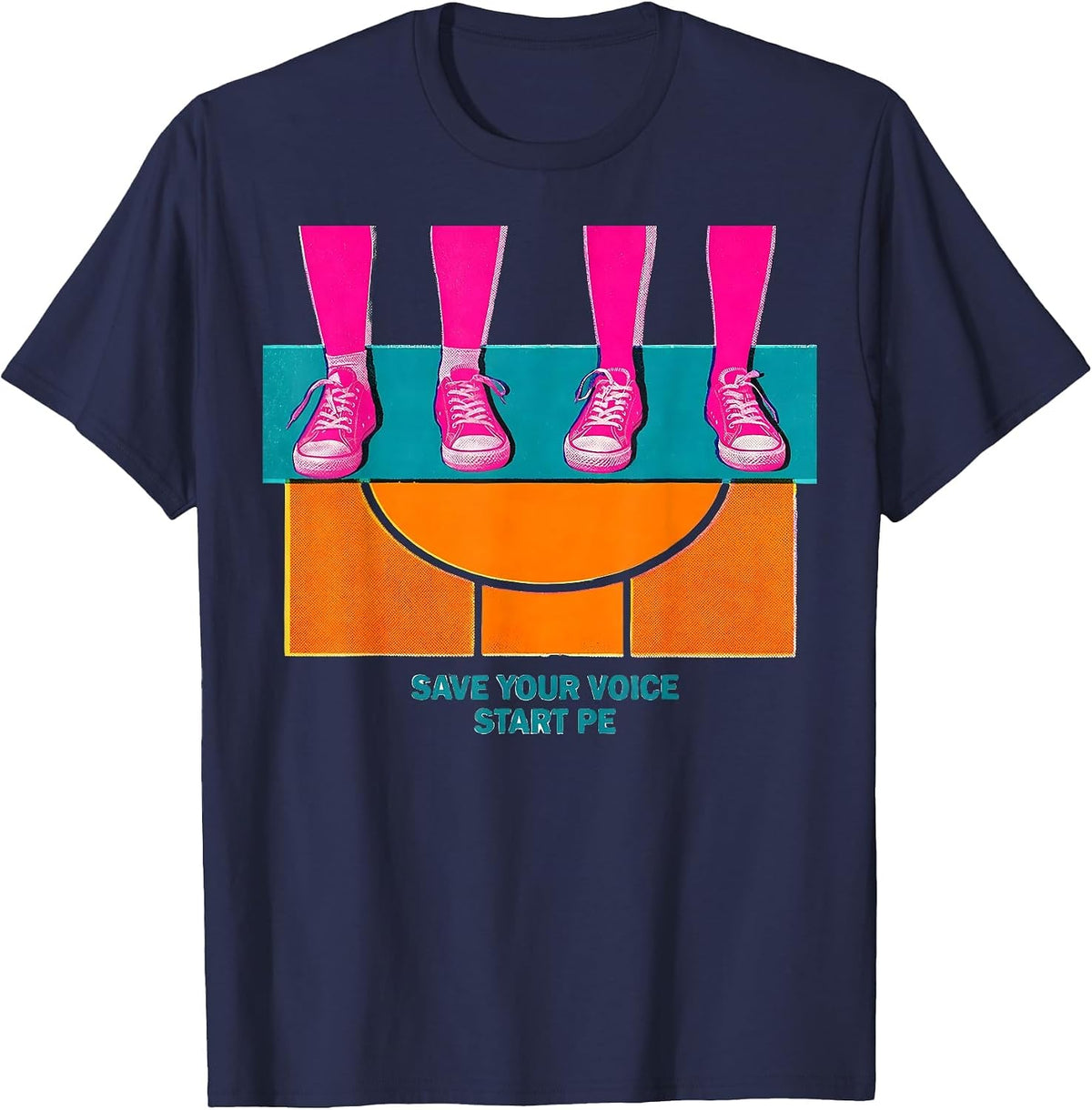 Men's Save Your Voice Start PE Physical Education Teacher Back T-Shirt - Navy Blue