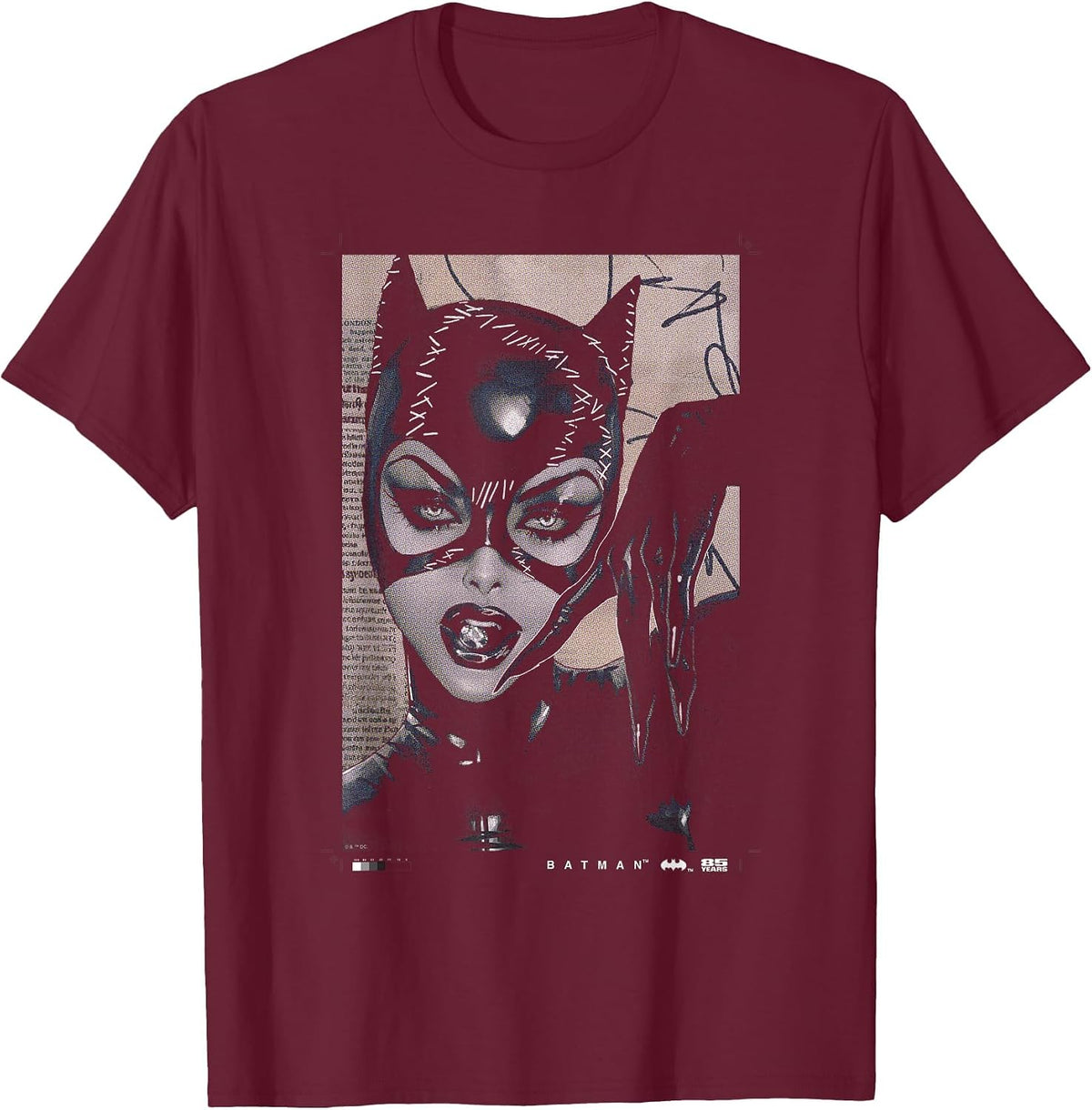 Batman Catwoman 85th Anniversary Comic Cover T-Shirt - Burgundy