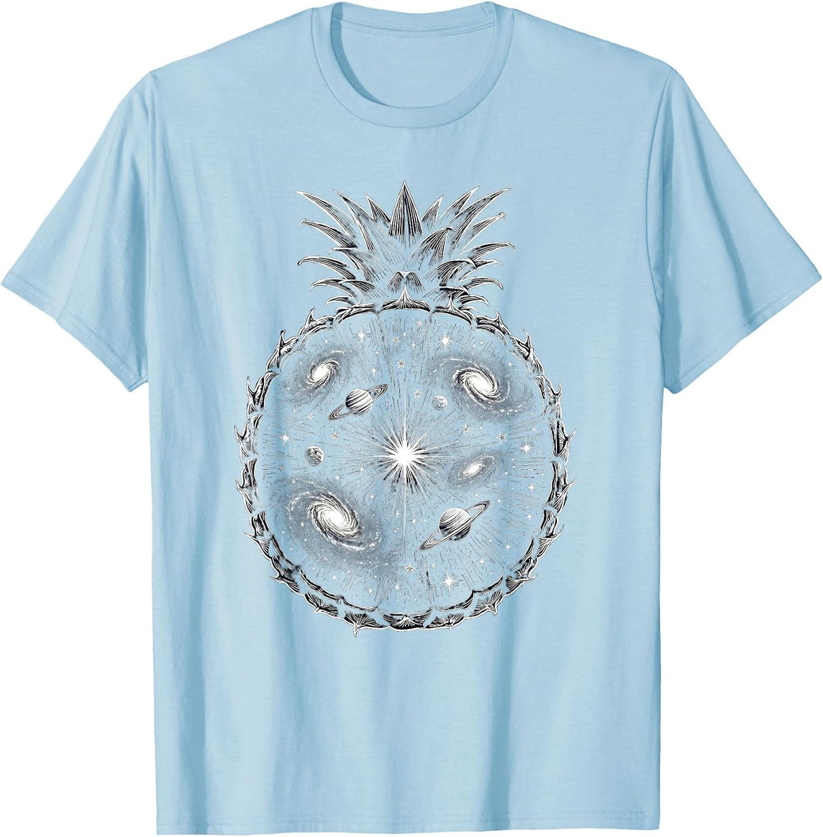 Men's Cosmic Pineapple Galaxy Universe Illustration T-Shirt - Baby Blue