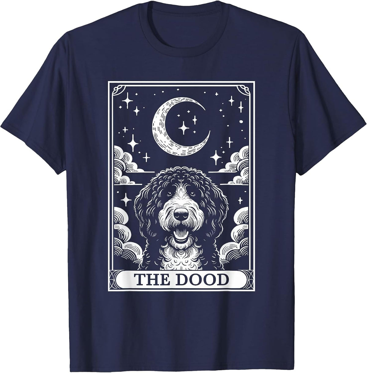 Tarot Card Vintage Half Moon Bernedoodle Dog Mum T-Shirt - Navy Blue