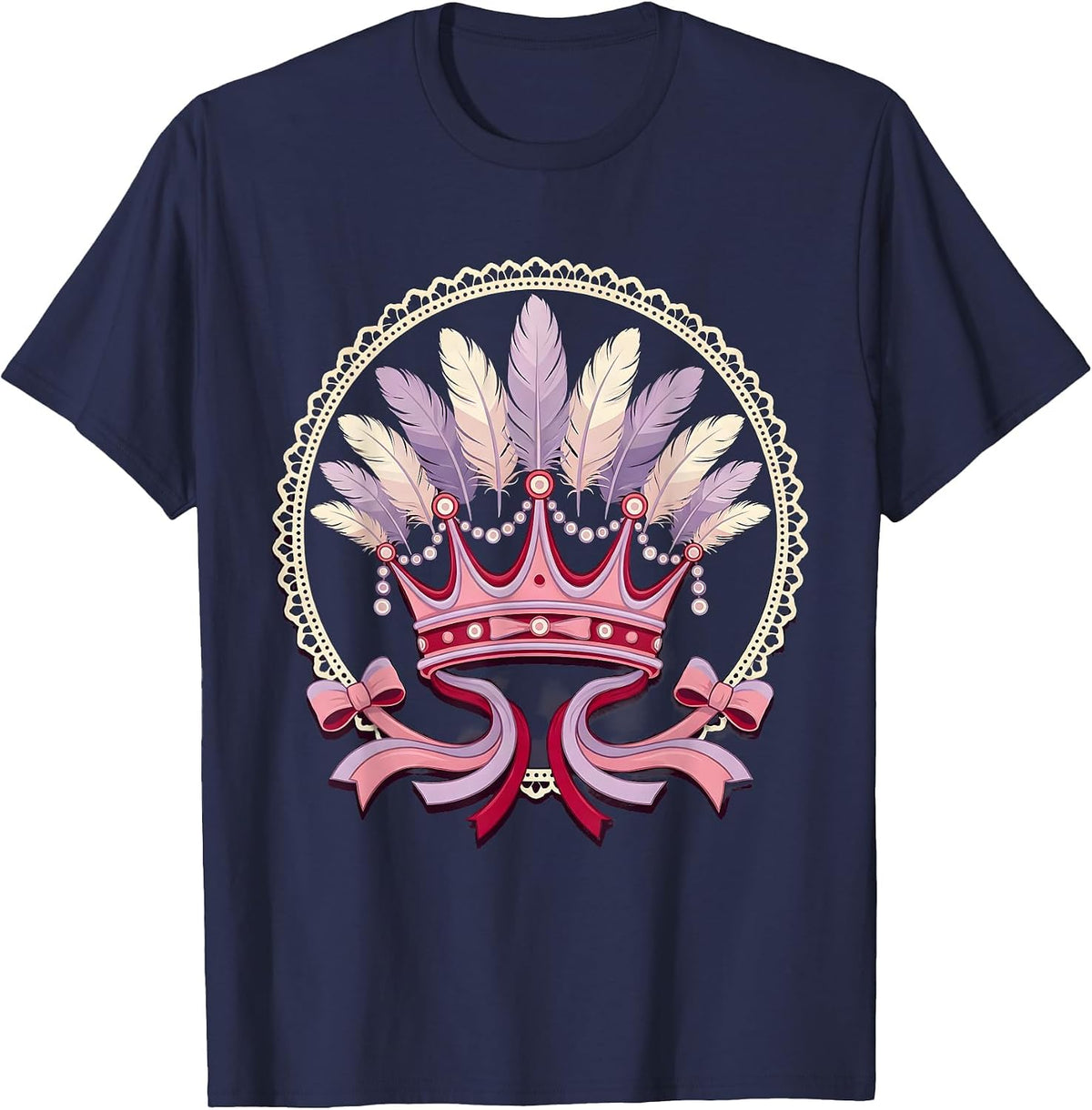 Mardi Gras Parade Float Crown Feathers Design T-Shirt - Navy Blue