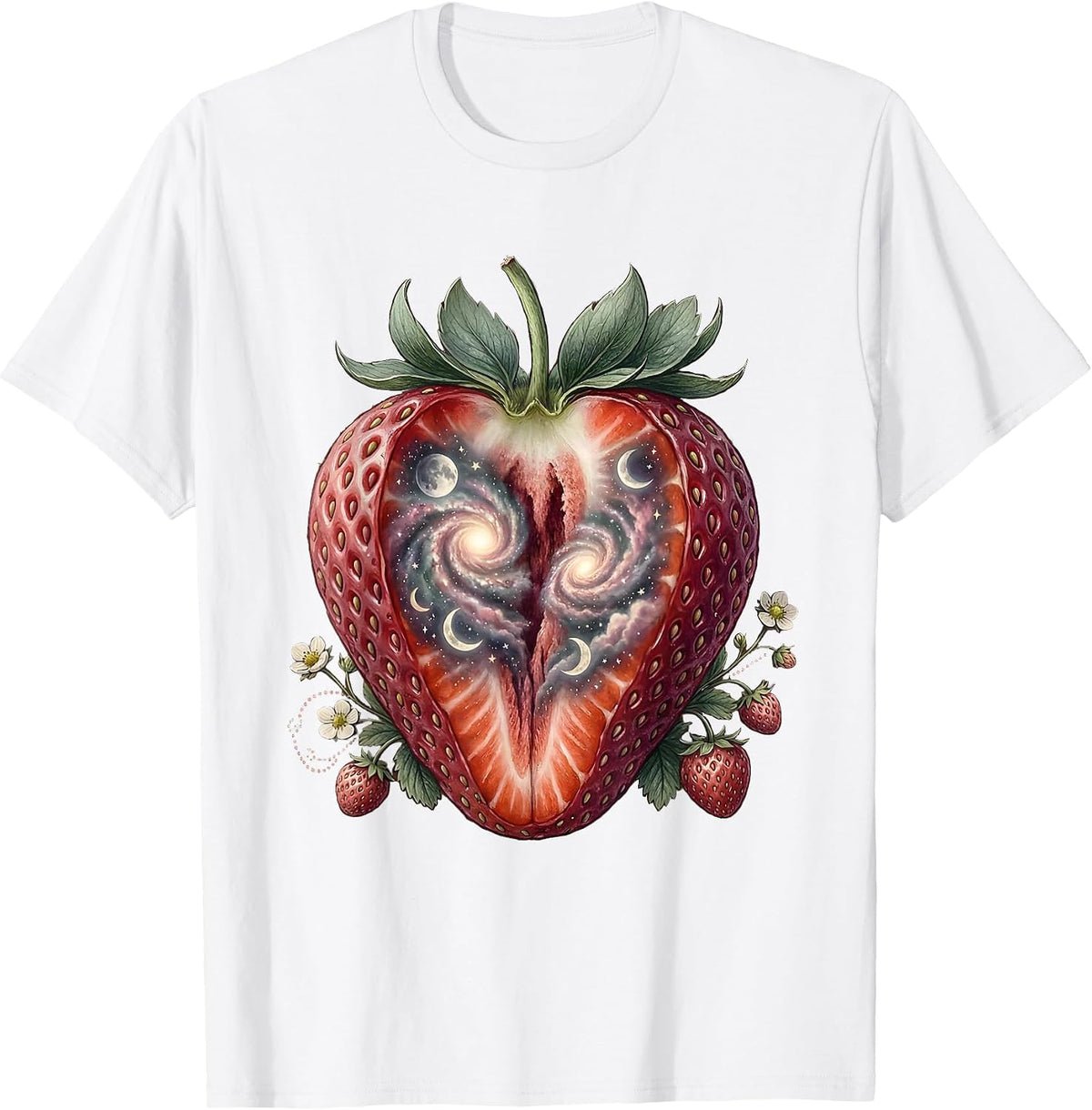 Cosmic Strawberry Galaxy Universe Fruit Art T-Shirt - White