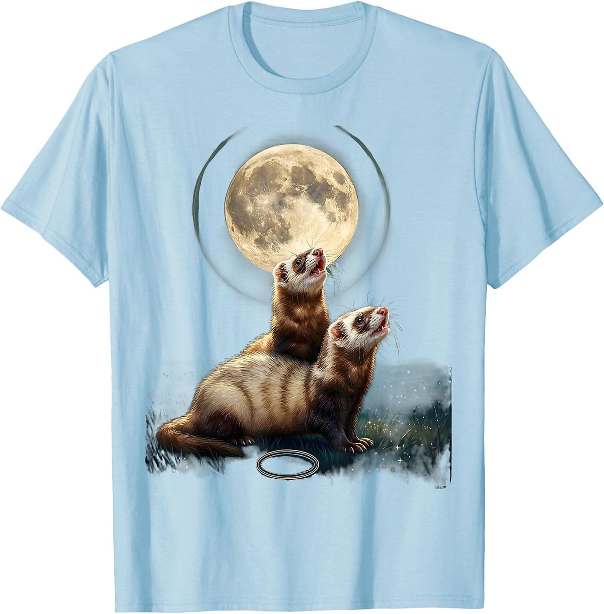 Men's Three Ferrets Howling At The Moon Funny Parody T-Shirt - Baby Blue