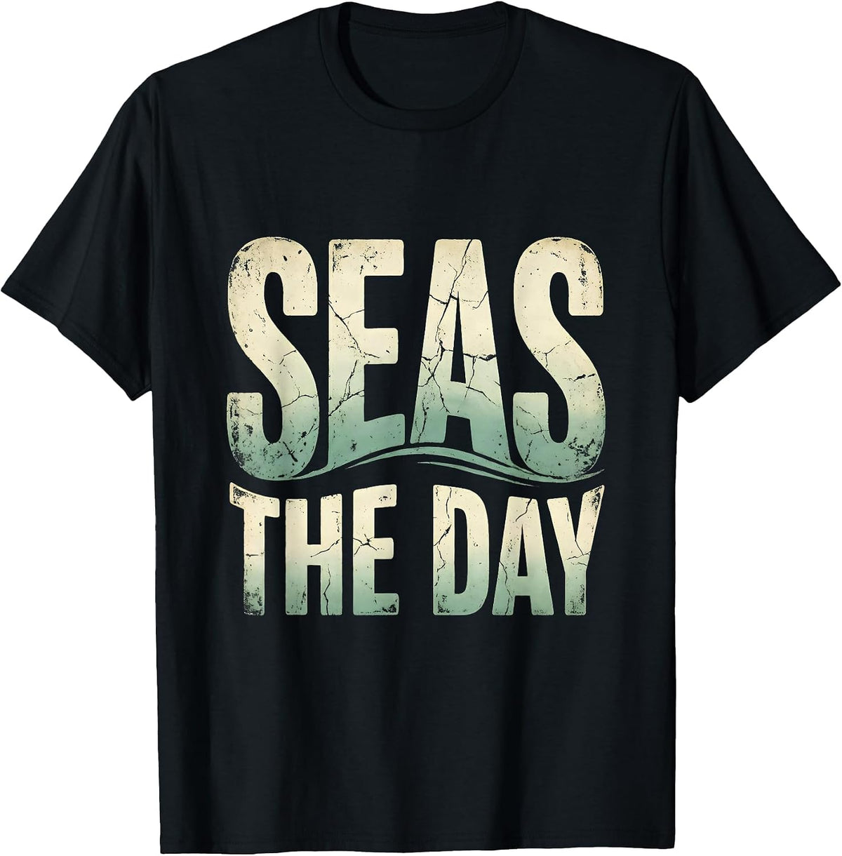 Men's Seas the Day Salty Ocean Lover Design T-Shirt - Black