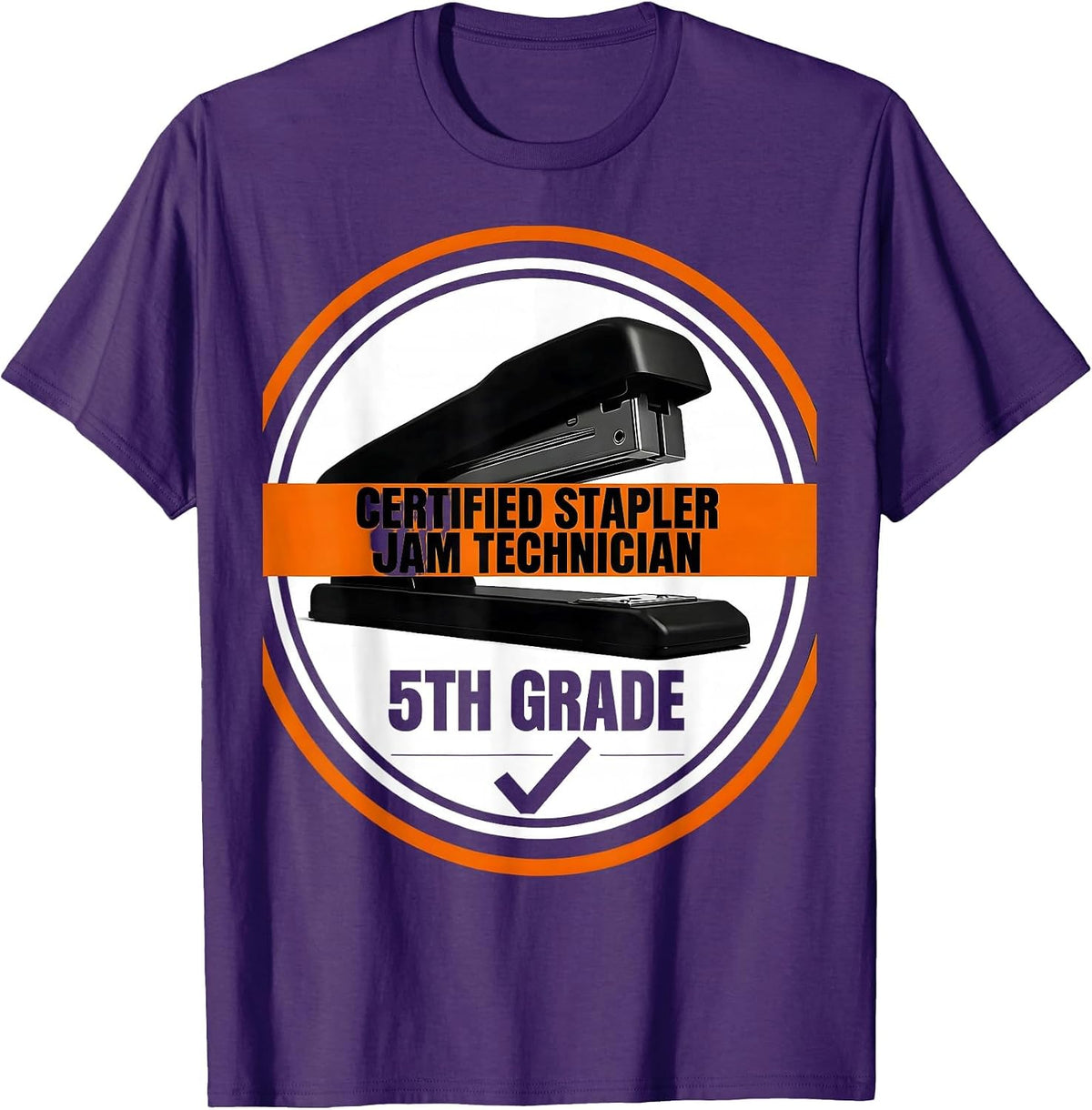 Men's Certified Stapler Jam Technician, 5th Grade Teacher T-Shirt - Purple
