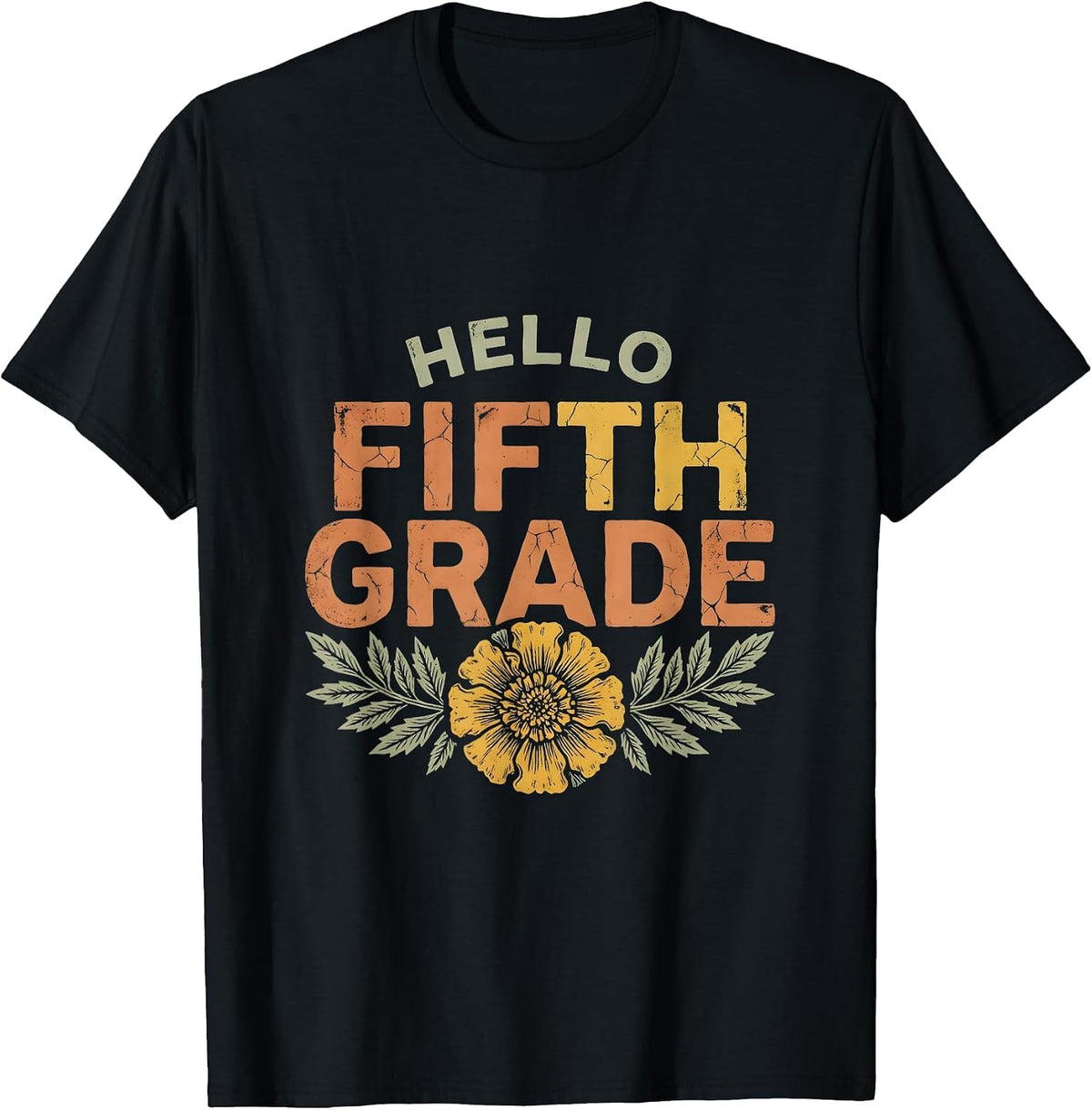 Men's Hello, Fifth Grade Boho Folk Floral Back To School Teacher T-Shirt - Black