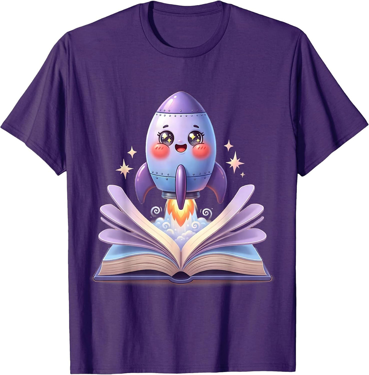 ADHD Awareness Rocket Book Launch Illustration T-Shirt - Purple