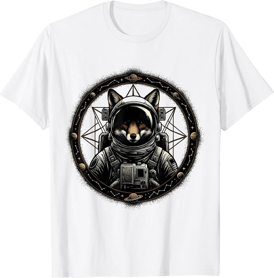 Men's Astronaut Fox Floating in Deep Space Graphic T-Shirt - White