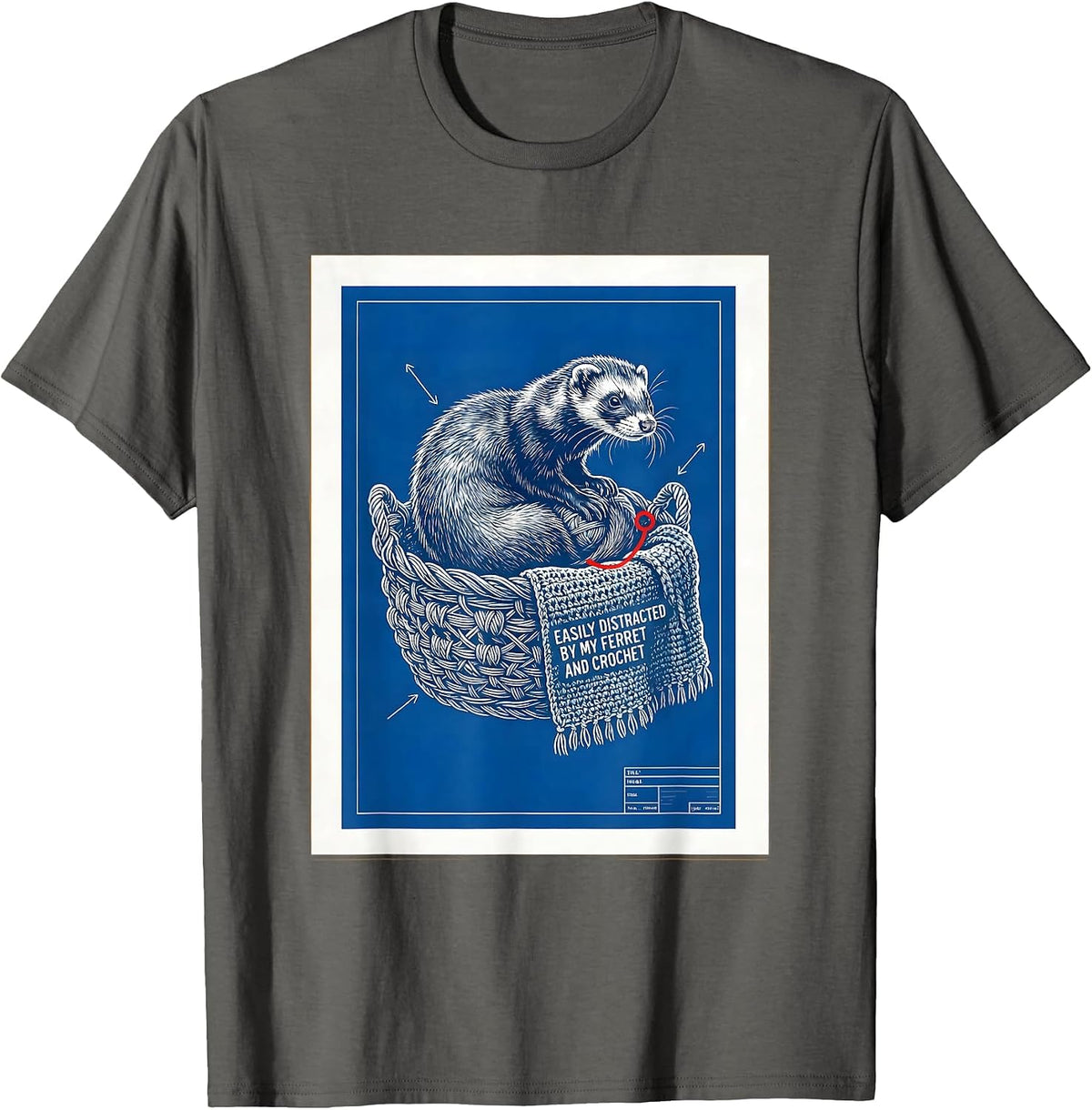 Men's Easily Distracted By My Ferret And Crochet Funny Ferret T-Shirt - Asphalt Grey