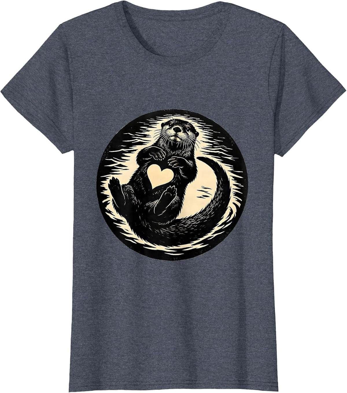 Back Floating Otter Silhouette Funny Animal Lover Humor T-Shirt, Women, Heather Blue, Small - As Pictured