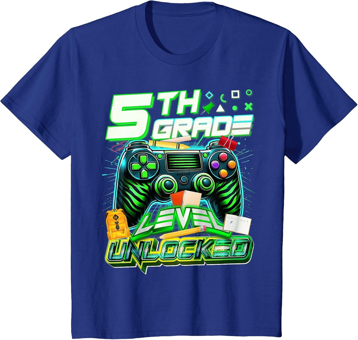 Back to School 5th Grade Level Unlocked Gamer First Day T-Shirt - Royal Blue