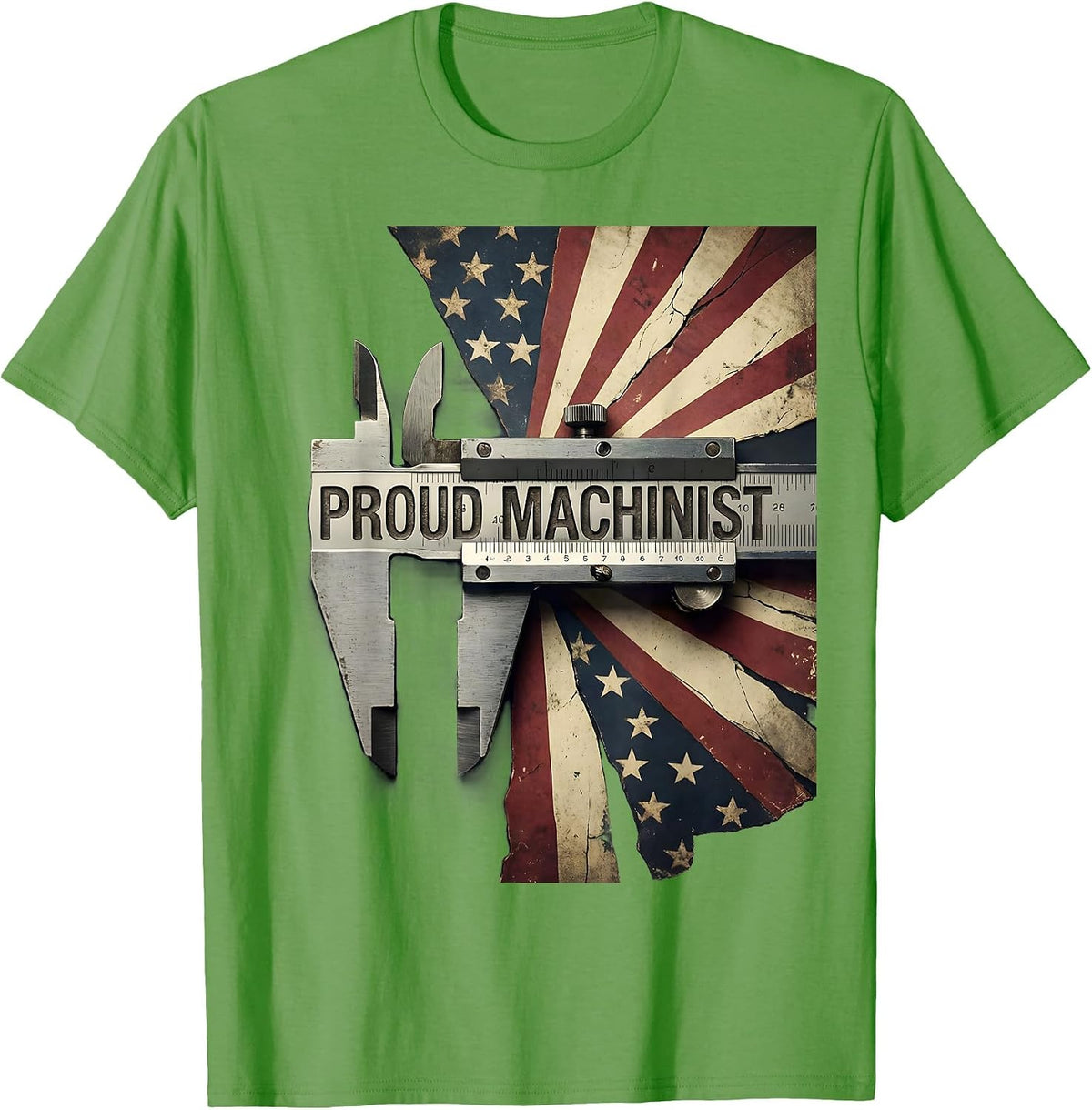 Men's Proud Machinist Vintage American Flag Occupation Role Pride T-Shirt - Grass Green