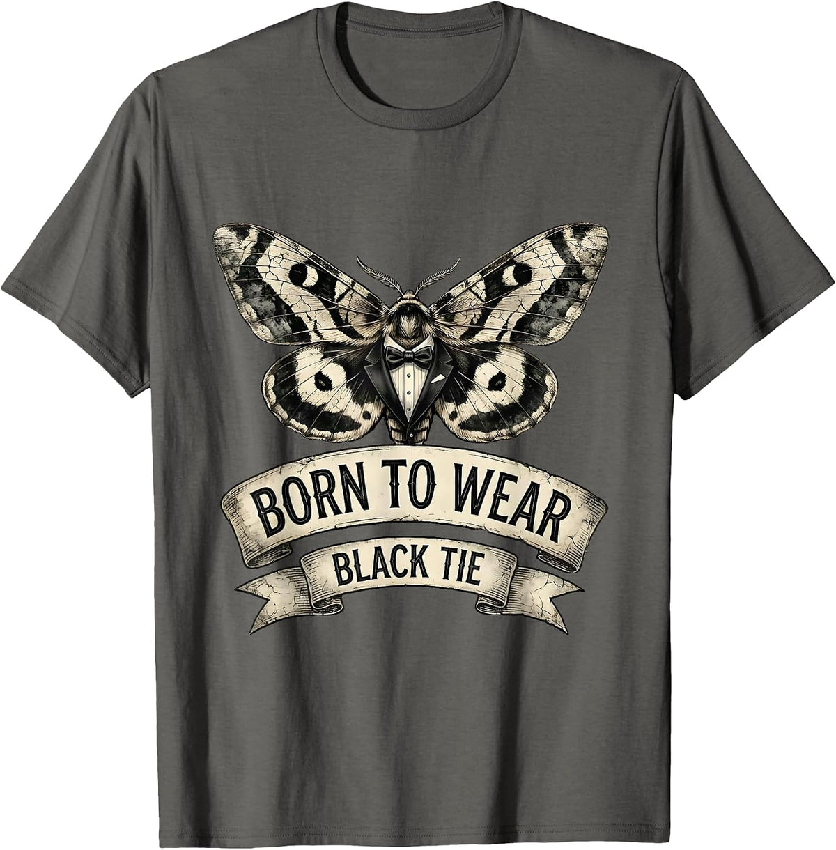 Born to Wear Black Tie Tuxedo Graphic Design T-Shirt - Asphalt Grey