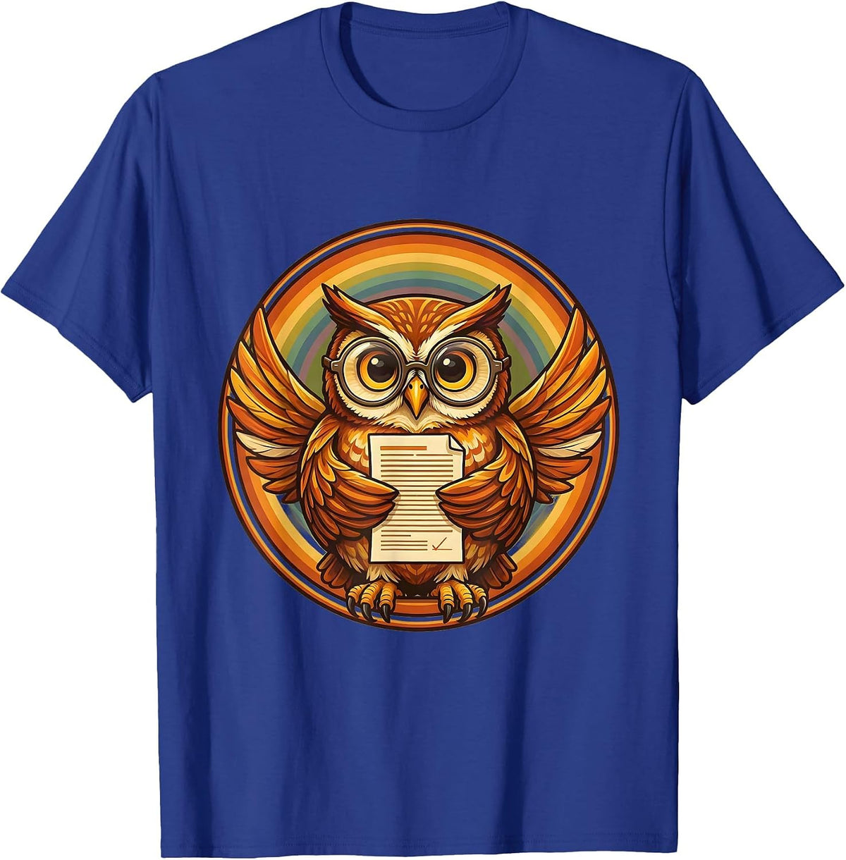 Men's 2nd Grade Teacher Owl with Glasses Report Card T-Shirt - Royal Blue