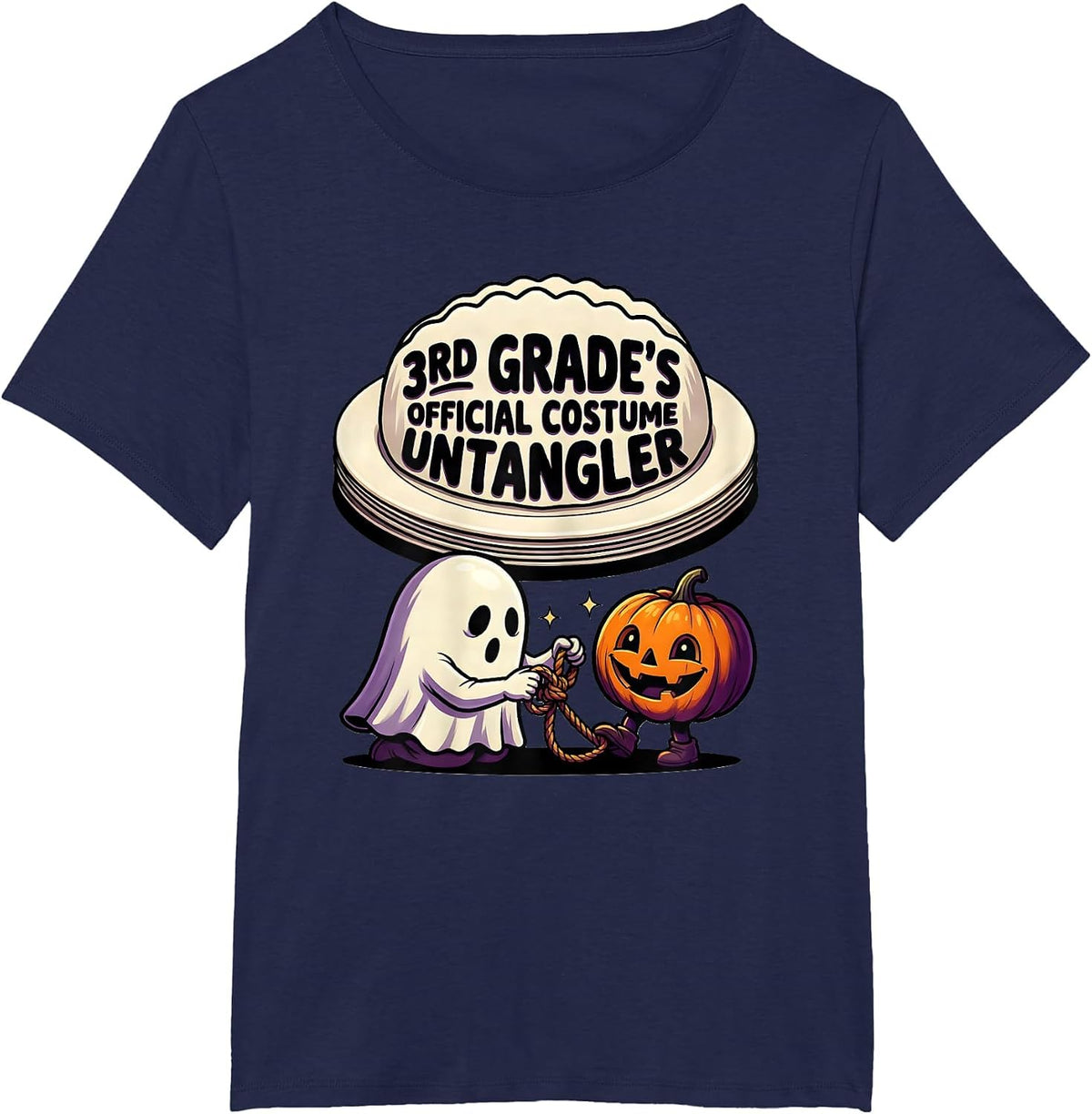Women's 3rd Grade's Official Costume Untangler Spooky Third Grade T-Shirt - Navy Blue