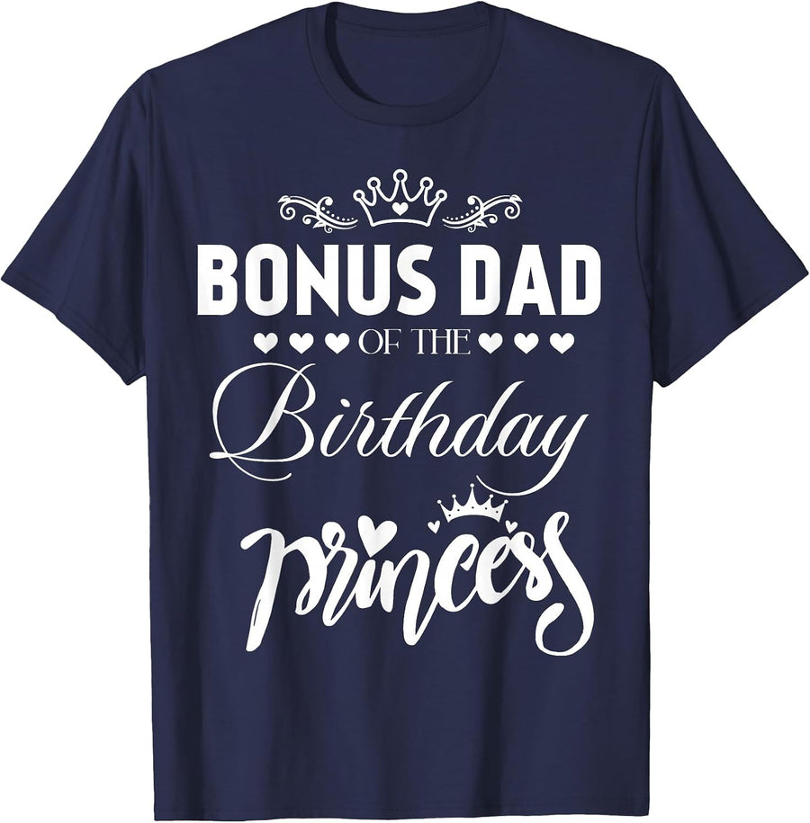 Bonus Dad of The Birthday Princess Girl Matching Family T-Shirt - Navy Blue