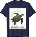 Sea Turtle Lover Midcentury Modern Ocean Animal Beach Art T-Shirt - Navy Blue