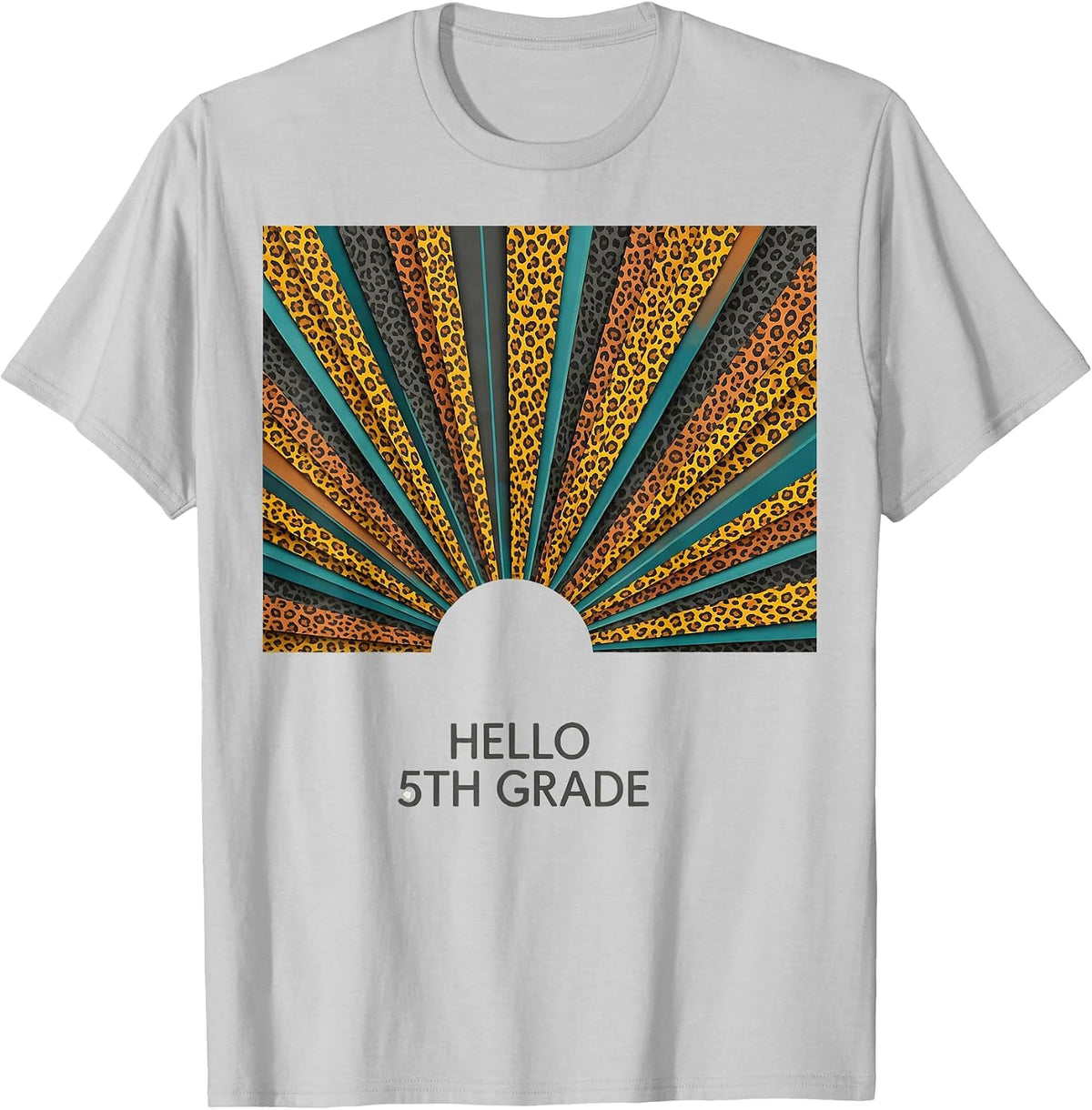 Men's Hello 5th Grade Leopard Print Teacher Back To School Girls T-Shirt - Silver Grey