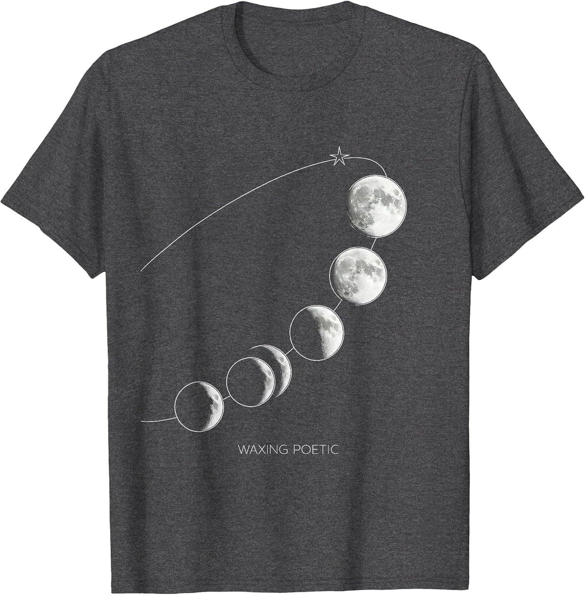 Waxing Poetic Line Art Moon Phase Space Lover Night Sky T-Shirt - Dark Heather Grey
