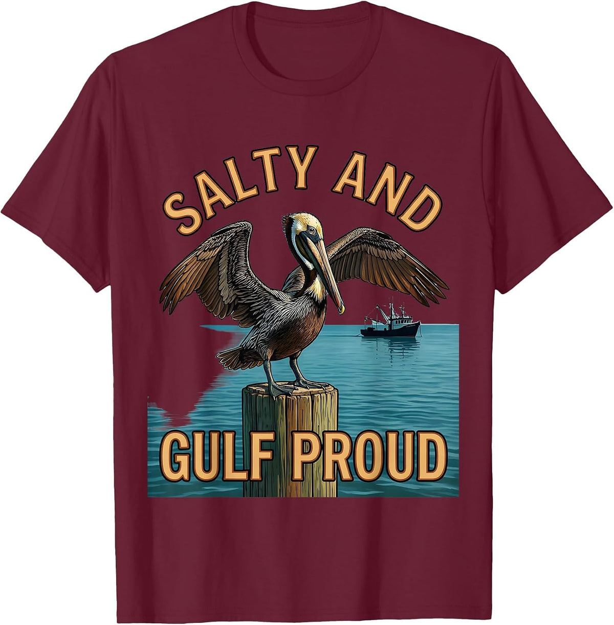 Men's Salty and Gulf Proud Gulf of America Design T-Shirt - Burgundy