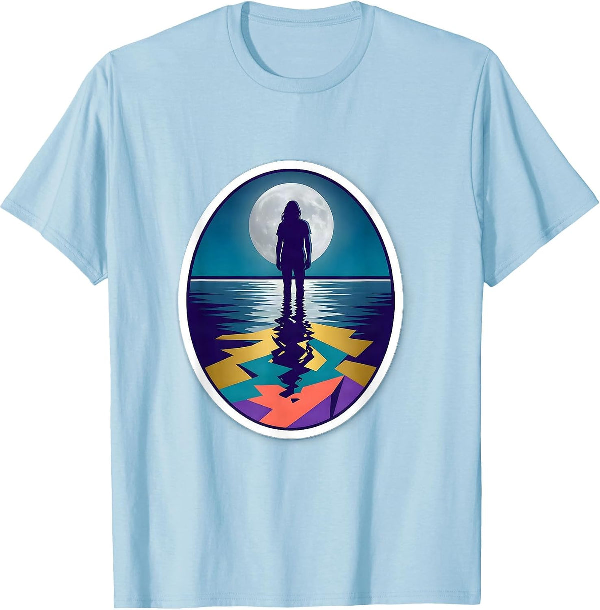 Men's Autism Moonlit Reflection Abstract Art Design T-Shirt - Baby Blue