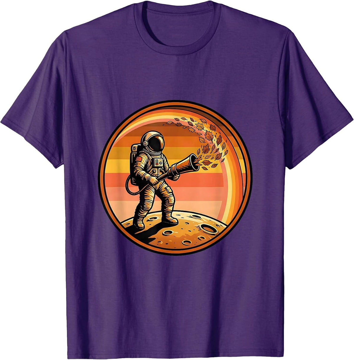 Astronaut Leaf Blower Moon Surface Graphic T-Shirt - Purple