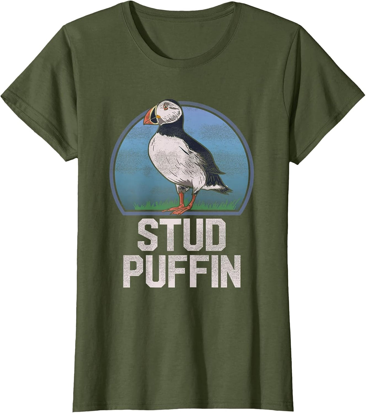 Stud Puffin Funny Seabird Animal Lover Stud Muffin T Shirt T-Shirt - Olive Green