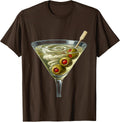 Men's Martini Coupe Olives Cocktail Lover Humor T-Shirt - Brown