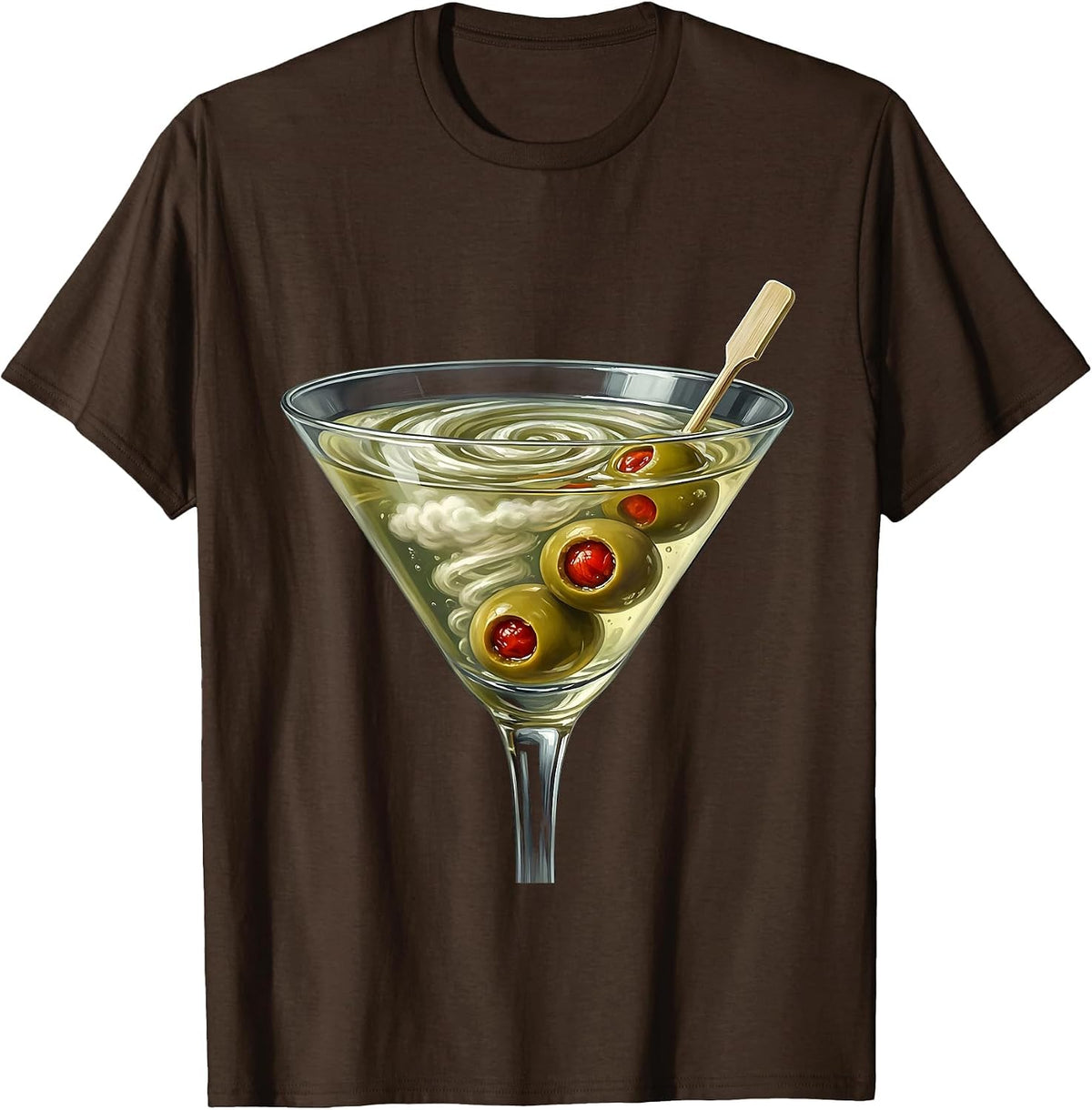 Men's Martini Coupe Olives Cocktail Lover Humor T-Shirt - Brown