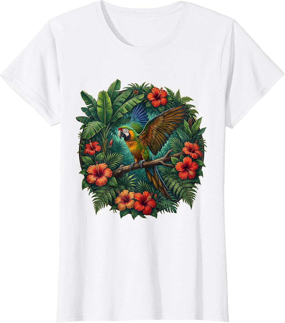 Puerto Rican Parrot Dense Jungle Canopy Design T-Shirt - White