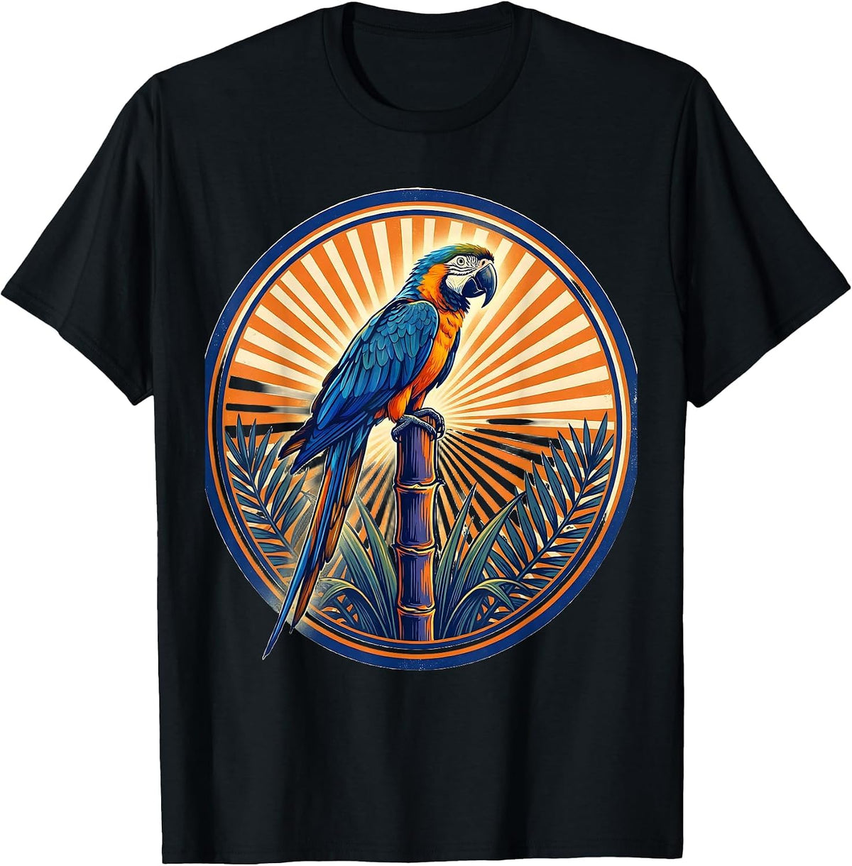 Men's Dominican Republic Parrot on Sugar Cane Illustration T-Shirt - Black
