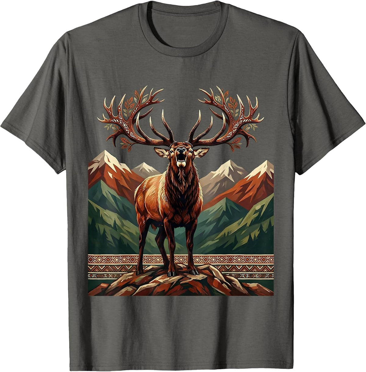 Men's Elk Bugling on Rocky Mountain Ridge T-Shirt - Asphalt Grey