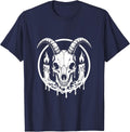 Demon Goat Skull Candle Flames Halloween Design T-Shirt - Navy Blue