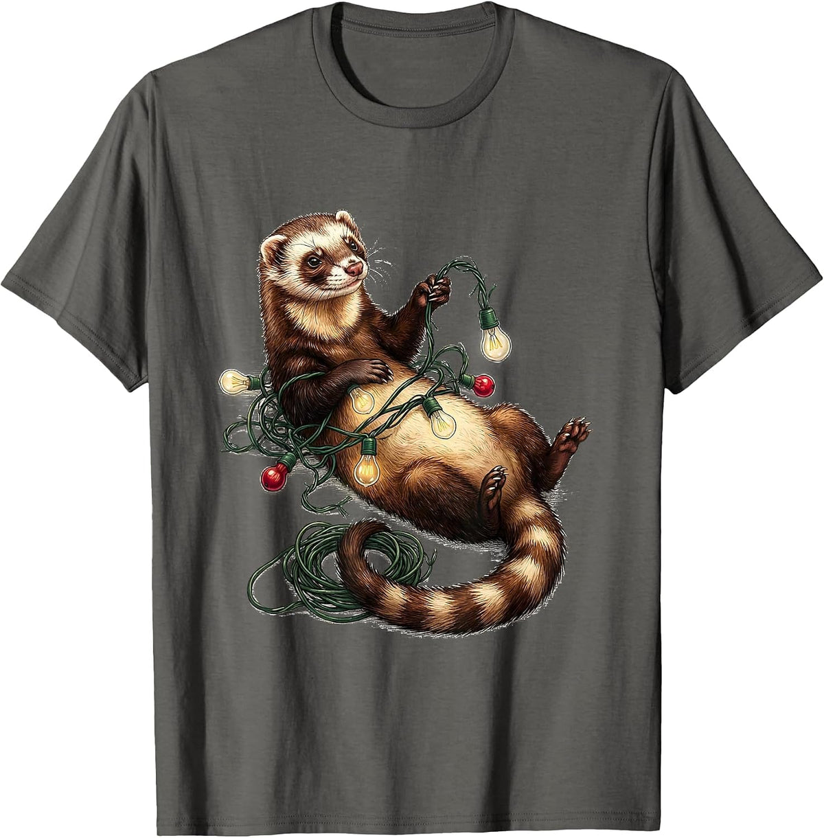 Ferret Under Lights Funny Ferret Lover Gift T-Shirt - Asphalt Grey
