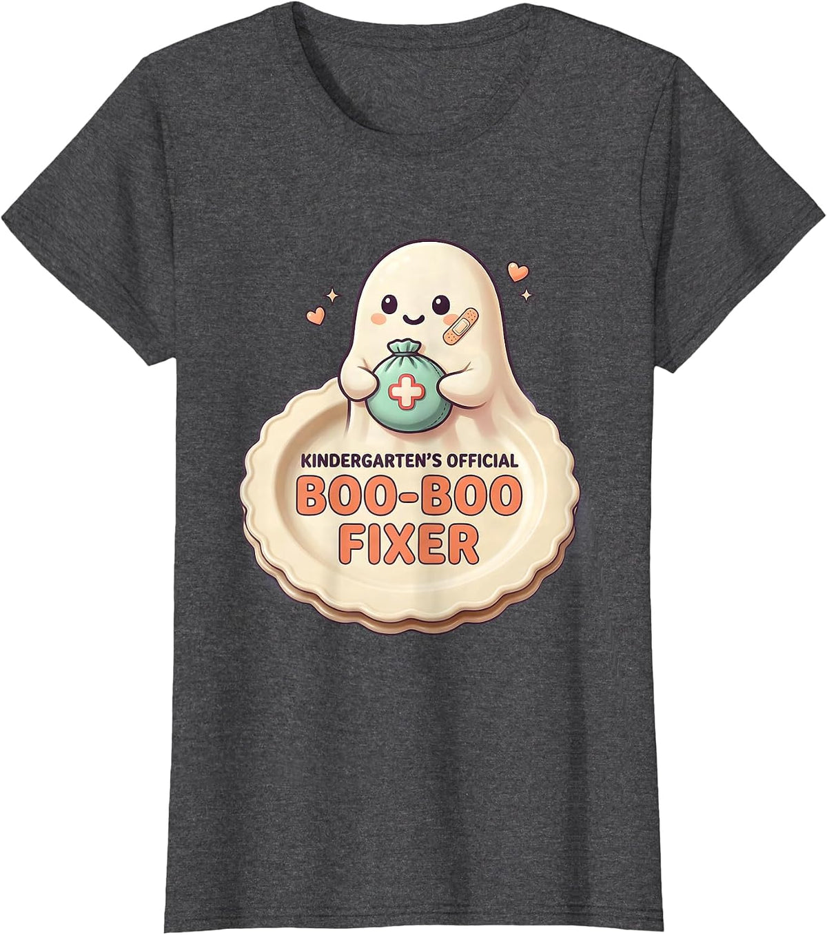 Women's Kindergarten's Official Boo-Boo Fixer Cute Kawaii Halloween T-Shirt - Dark Heather Grey