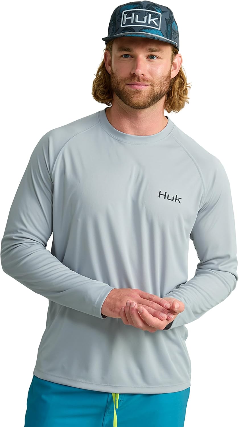 HUK - Men's Pursuit Patterned Crew Sleeve Shirt, Performance Fishing Long Sleeve Shirt - XX-Large Harbor Mist