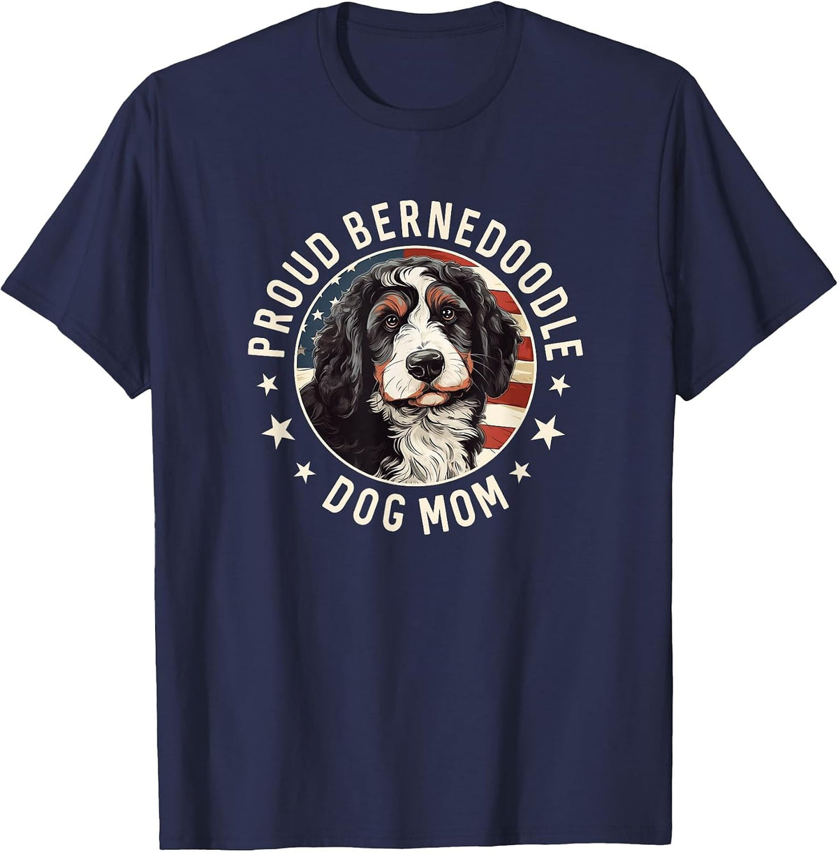 Bernedoodle American Flag Patriotic Proud Bernedoodle Mom T-Shirt - Navy Blue