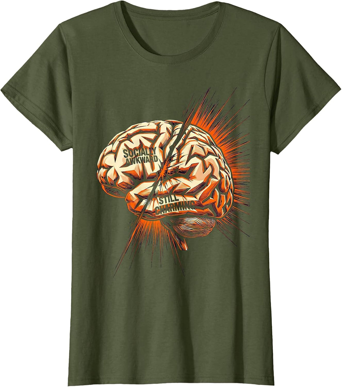 Women's Rizz Em With The Tism Socially Awkward Design T-Shirt - Olive Green