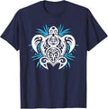 Ocean Blue Tribal Hawaiian Sea Turtle Design T-Shirt - Navy Blue