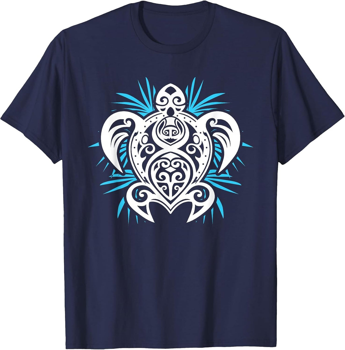 Ocean Blue Tribal Hawaiian Sea Turtle Design T-Shirt - Navy Blue