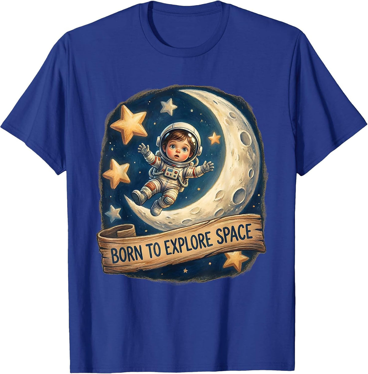 Men's Born to Explore Space Cosmic Adventure Design T-Shirt - Royal Blue