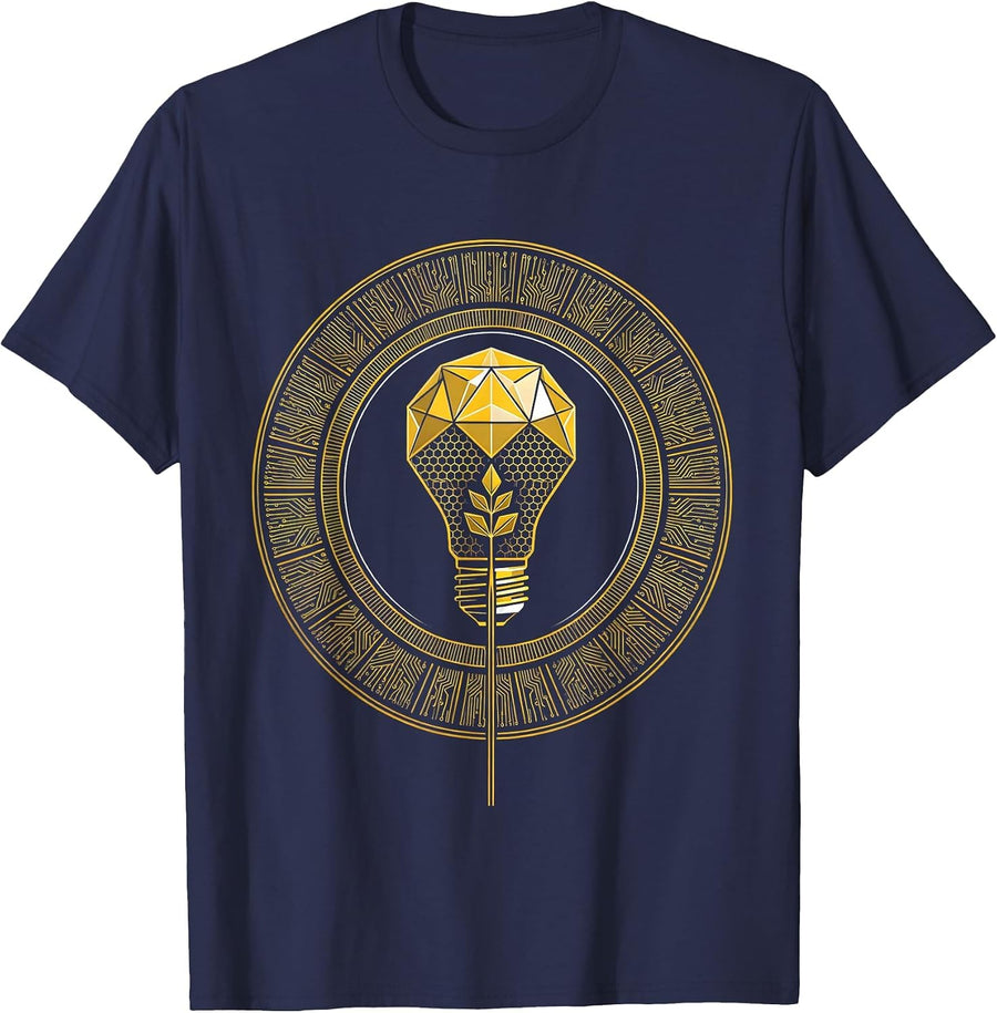 Autism Awareness Seedling Lightbulb Growth Art T-Shirt - Navy Blue