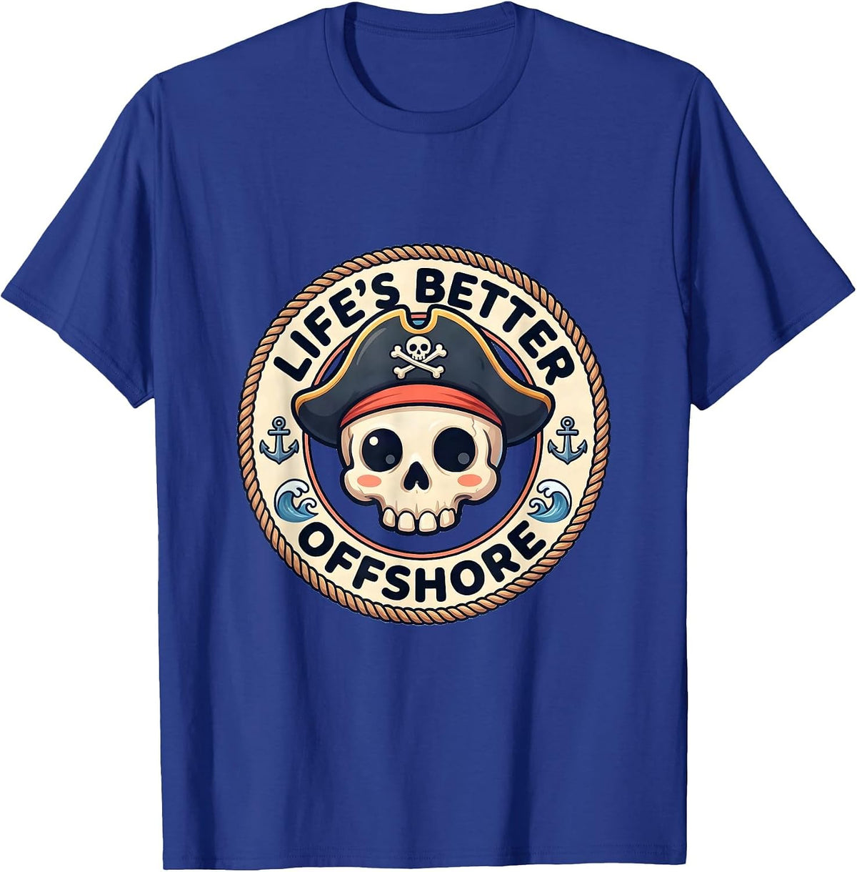 Men's Life's Better Offshore Pirate Adventure Design T-Shirt - Royal Blue